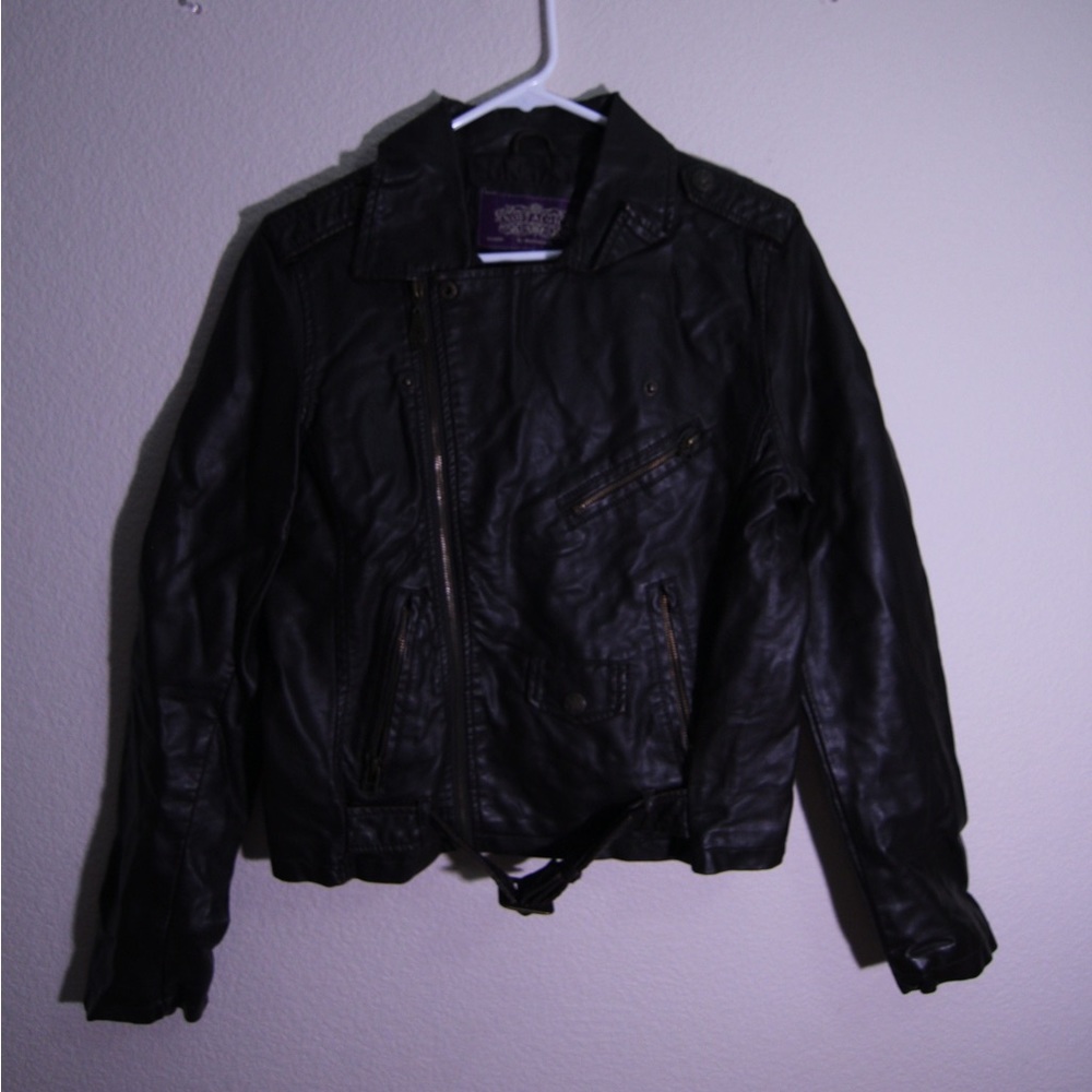 Nostalgica- dark brown faux leather jacket. Size: Medium